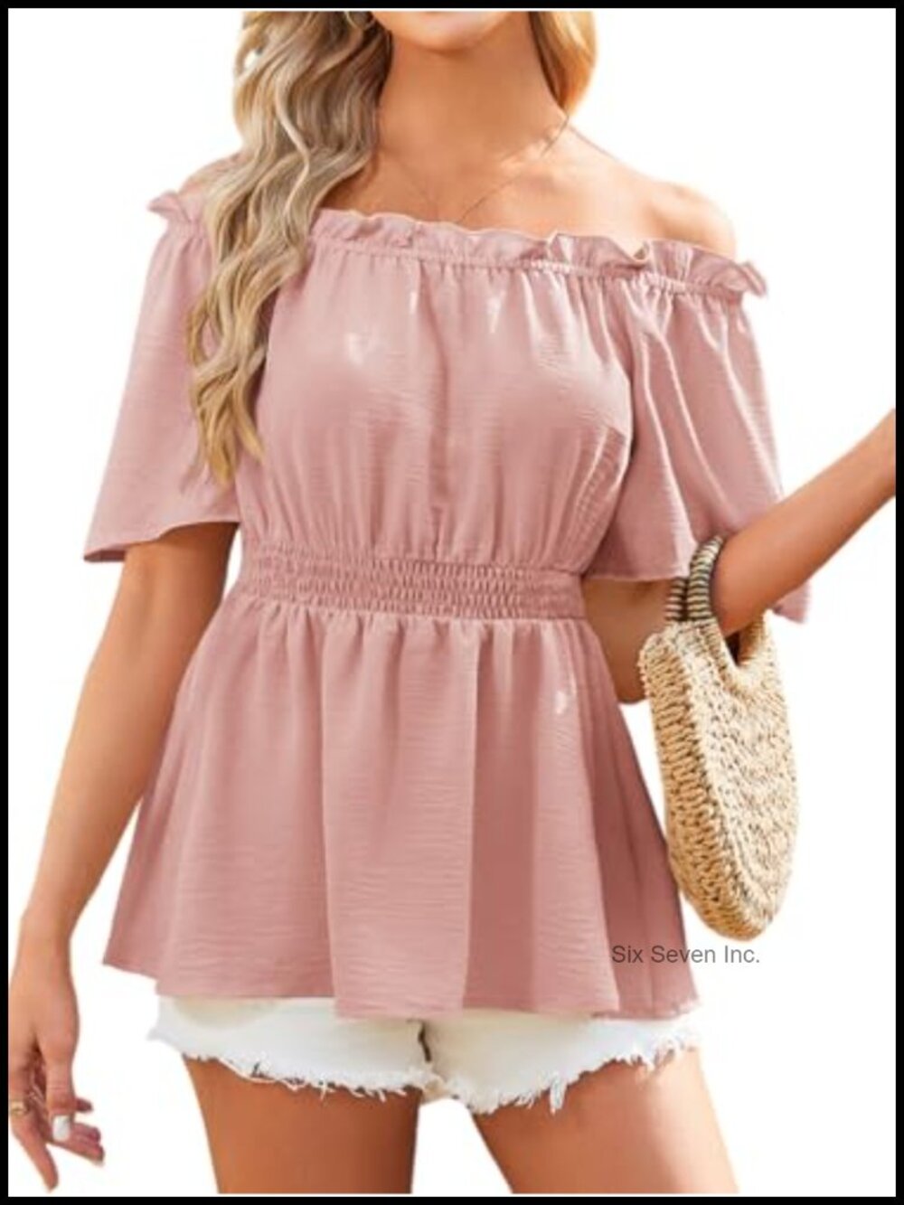 Off Shoulder Peplum Ruffle Sleeve Blouse Ruffle Hem Casual Top